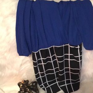 Navy blue black and white dress mini